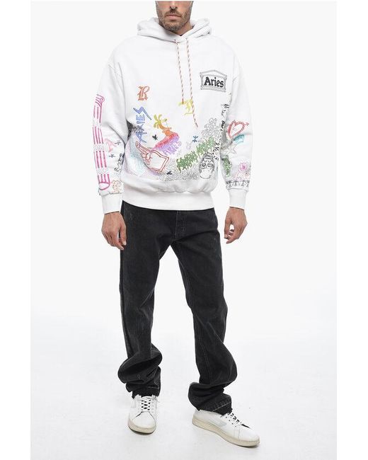 Aries White Printed Hoodie for men