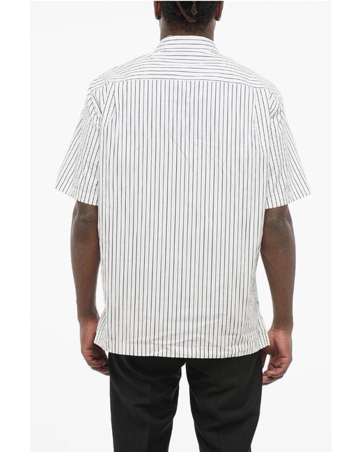Dolce & Gabbana White Striped Bowling Shirt With Sequined Embroidery for men