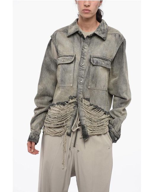 Rick Owens Drkshdw Destroyed Design Denim Jacket in Grey Lyst UK