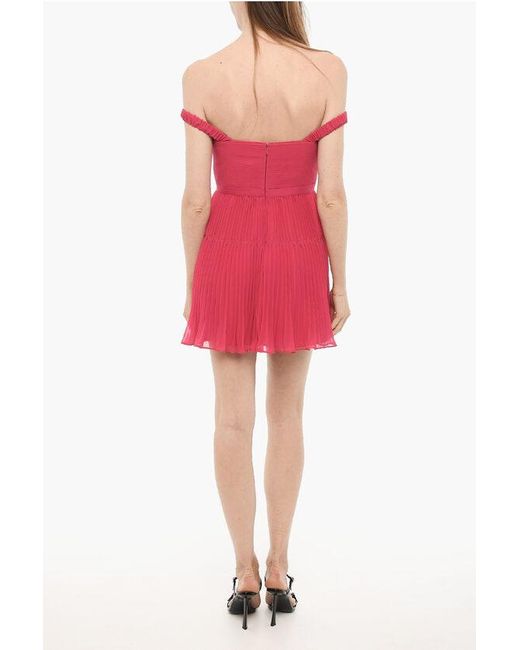 Self-Portrait Red Pleated Chiffon Mini Dress