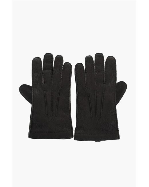 Prada Black Solid Color Textured Leather Gloves for men