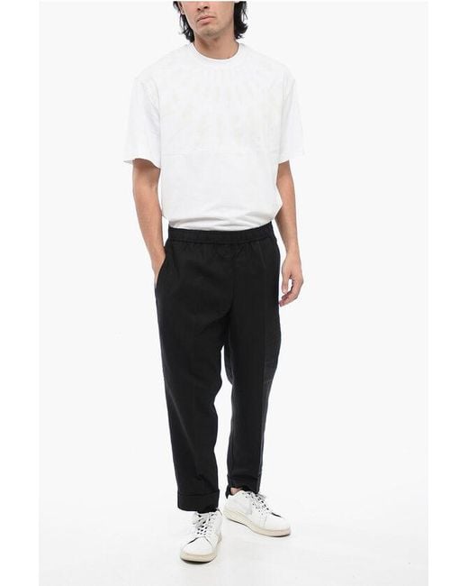 Neil Barrett Black Linen Blend Rem Pants With Elastic Waistband for men