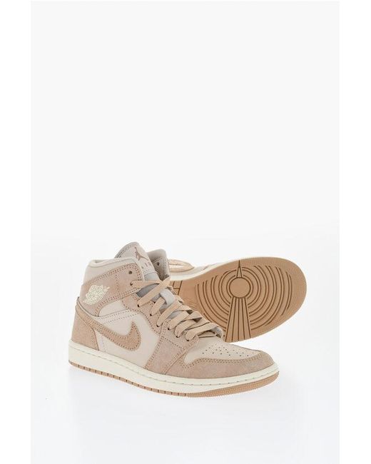 Nike Natural Air Jordan Leather And Suede High-Top Sneakers With Logo