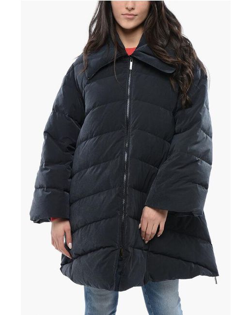 Armani Black Emporio Quilted Long Down-Jacket With Later Zip