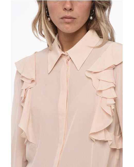 Chloé Natural Ruffled Sleeve Silk Shirt