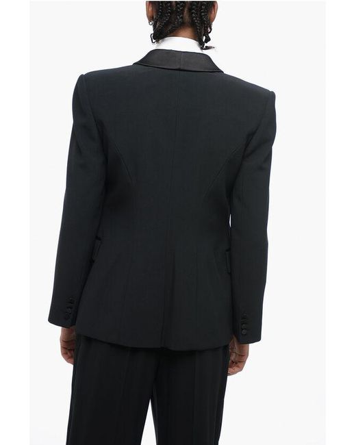 Alexander McQueen DoubleBreasted Wool Blazer With Satin Lapel in Black