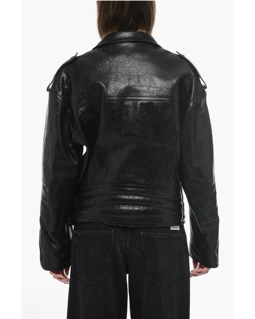 Petar Petrov Black Quilted Biker Leather Jacket With Oversized Fit