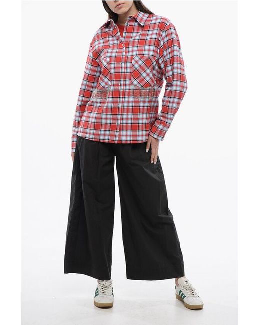 Woolrich Red Plaid Check Cotton Blend Overshirt With Fringed Details