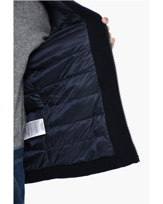 Woolrich Blue Wool And Nylon Pacific Down Jacket With Hood for men