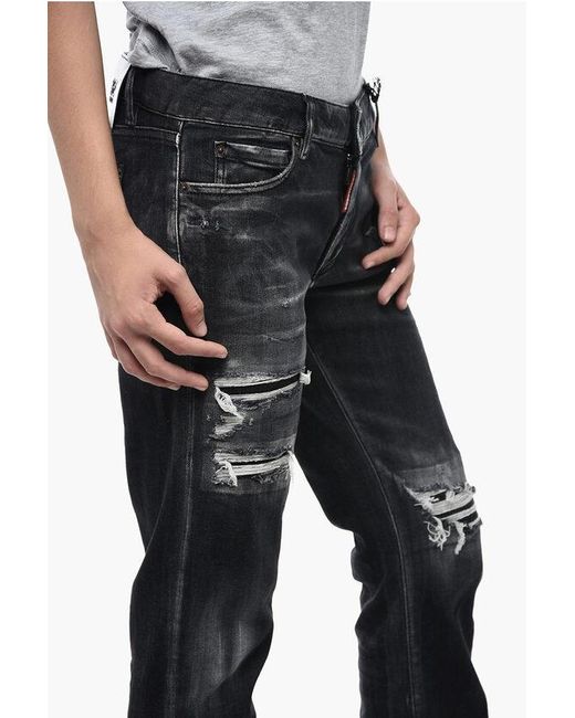 DSquared² Blue Distressed Effect Trumpet Fit Denims With Bottom Slits 22 Cm