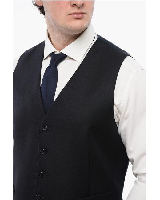 Corneliani Black Trend Virgin Wool Waistcoat With 2 Pockets for men