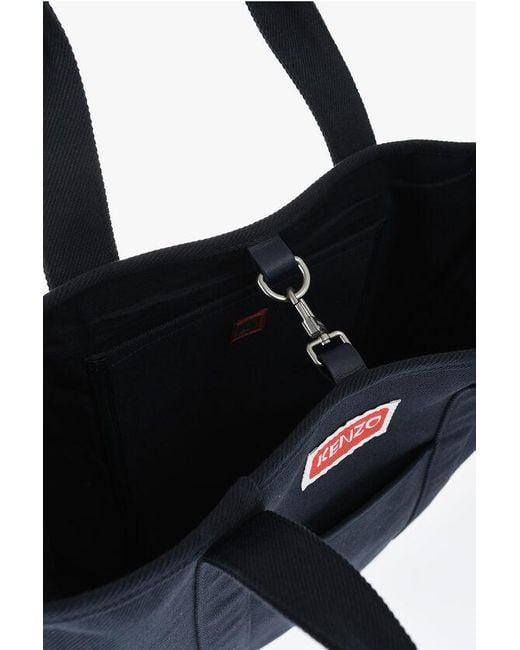 KENZO Blue Cotton Twill Tote Bag With Maxi Embroidery for men