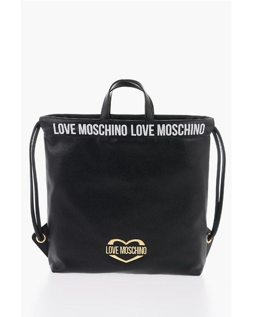 Moschino Black Love Faux Leather Handbag With Printed Logo