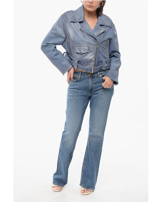 S.w.o.r.d 6.6.44 Blue Cropped Coated Leather Biker Jacket