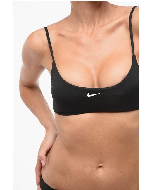 Nike Black Swim Solid Color Bikini With Printed Logo