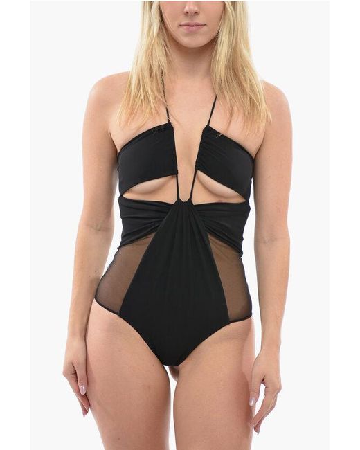 Nensi Dojaka Black U-Wire Bodysuit With Sheer And Cut-Out Details L Standard Size