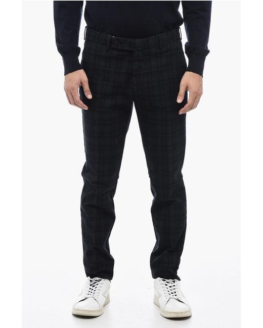 Berwich Black Slim Fit Morello Pants With Check Motif for men