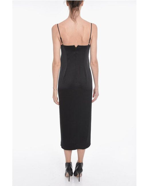 Nanushka Black Buttoned Doris Satin Slip Dress