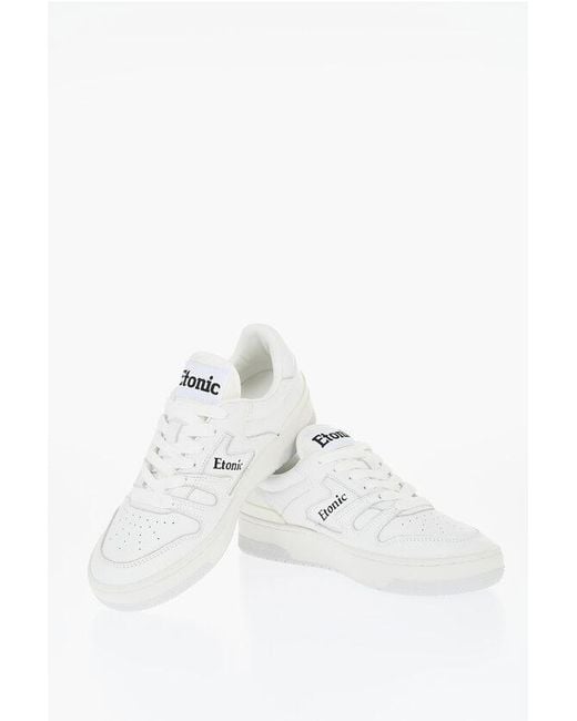 Etonic White Solid Color Leather Low Top Sneakers With Contrasting Logo for men