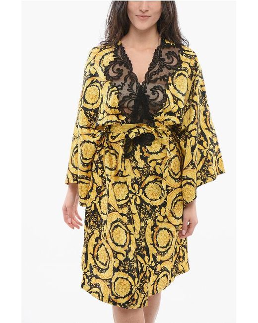 Versace Yellow Silk Barocco Robe