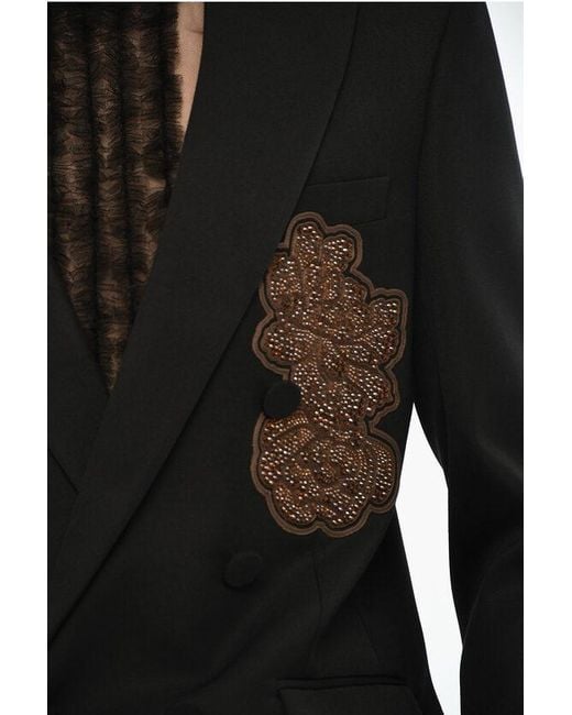 DSquared² Black Virgin Wool Double Breast Blazer With Sequined for men