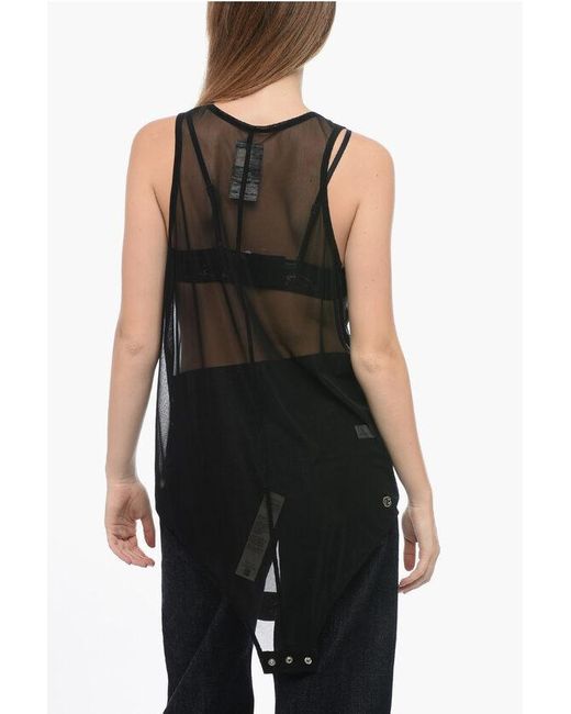 Rick Owens Black Champion Semi-Sheer Tank Top With Contrasting Embroidery