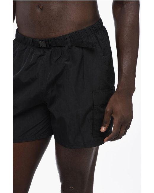 Nike Black Solid Color Cargo Swim Shorts With Industrial Belt for men