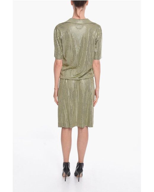 Bottega Veneta Green Silk Knit Midi Dress With Mirrored-Studs