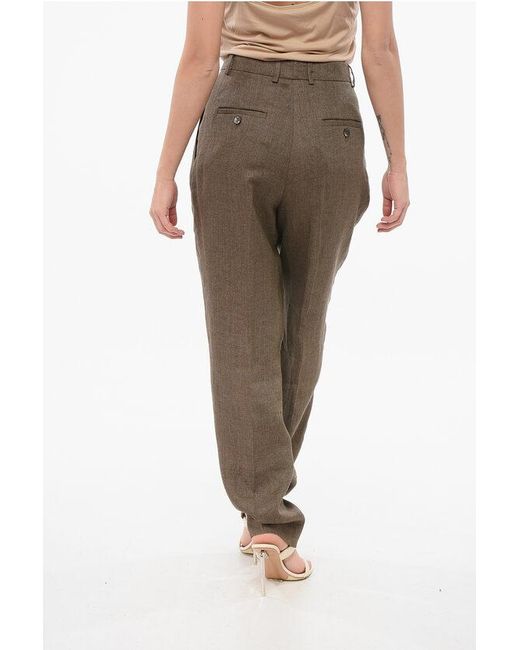 Ql2 Brown Linen Herringbone Rosanna Pants