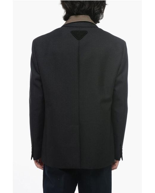 Prada Black Wool Blend Single-Breasted Blazer With Removable Collar for men