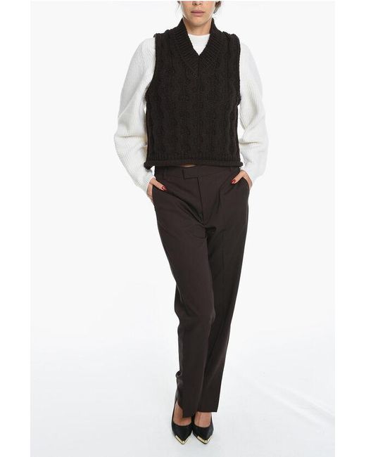 Samsøe & Samsøe Black Cable Knit Sleeveless Huske V-Neck Sweater Sleeveless