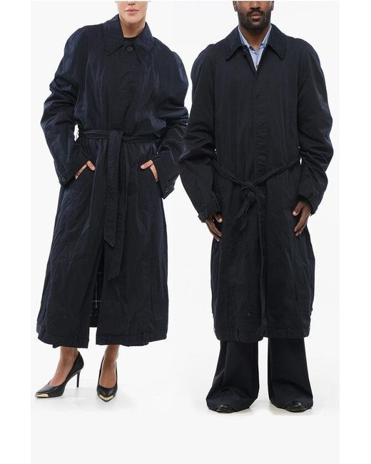 Balenciaga Black Lined Cotton Trench Coat With Hidden Buttoning