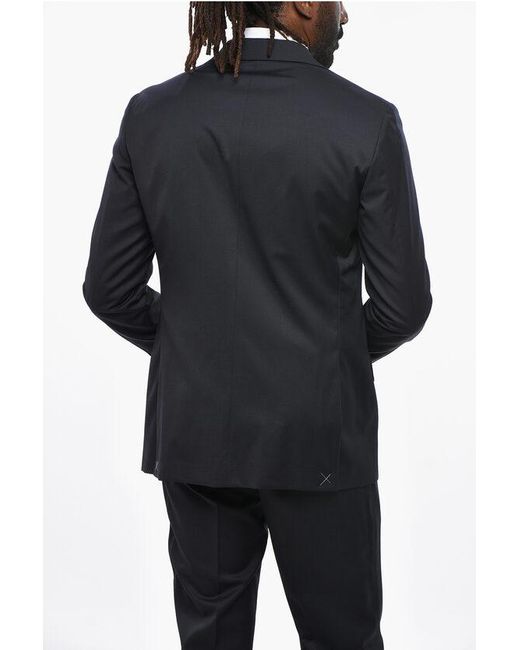 Nino Danieli Black Virgin Wool Side Vents 2-Button Suit With Flap Pockets for men