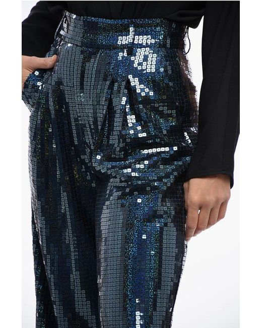 New Arrivals Blue All-Over Sequined Wide-Leg Pants With Pleats