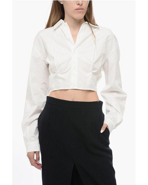 AMI White Cropped Cut-Out Shirt With Pleated Detail