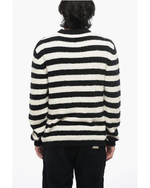 Balmain Black Striped Crewneck Sweater With Embroidered Logo for men