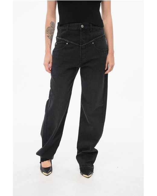 Isabel Marant Black Slim Fit Noemie Denims With Raw-Cut Details 23Cm