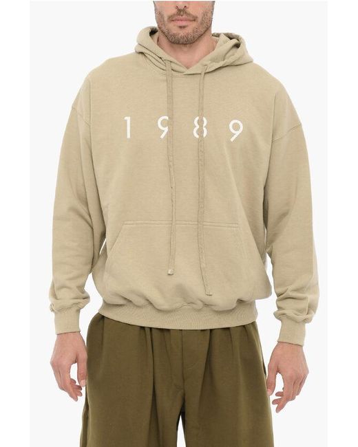 1989 STUDIO Natural Brushed Cotton Hoodie With Contrasting Logo for men