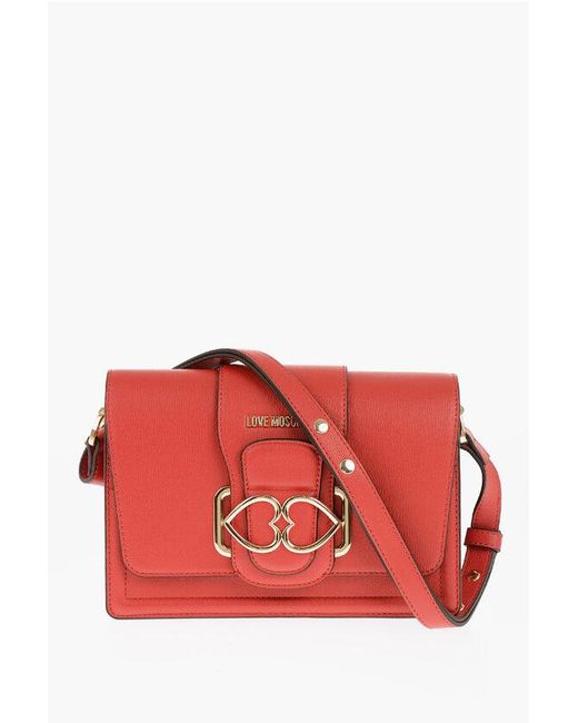 Moschino Red Love Faux Leather Love Bridge Shoulder Bag With Double Heart Size Unic