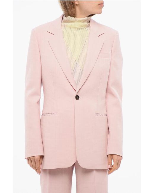 Burberry Pink Wool Tailored Blazer With Welt Pockets