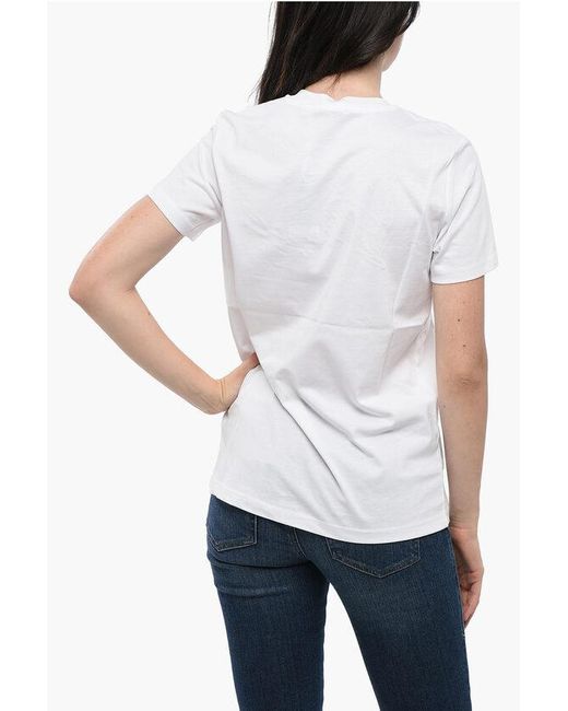DIESEL White Crew Neck Sily Cotton T-Shirt With Embroidered Logo