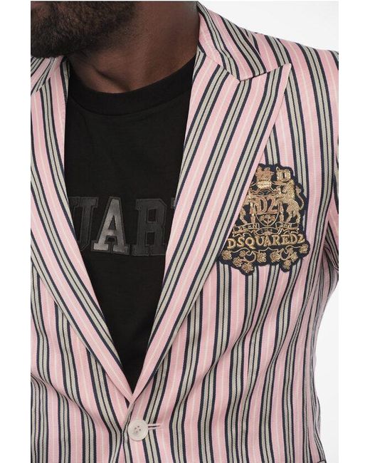 DSquared² Gray Striped 2 Button Blazer With Flap Pockets for men