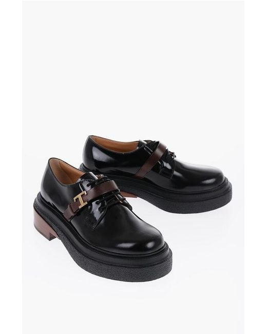 Tod's Black Patent Leather Derby Ankle-Strap Oxfords