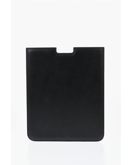 Corneliani Black Solid Color Leather Tablet Holder With-Tone Logo for men