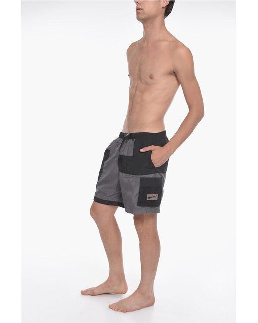 Nike Gray Swim Color Block Cargo Swim Shorts for men