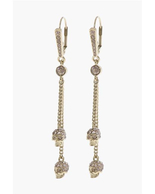 Alexander McQueen White Golden-Effect Earrings With Rhinestone