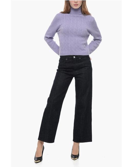 Allude Purple Cable Knit Cashmere Turtleneck Sweater