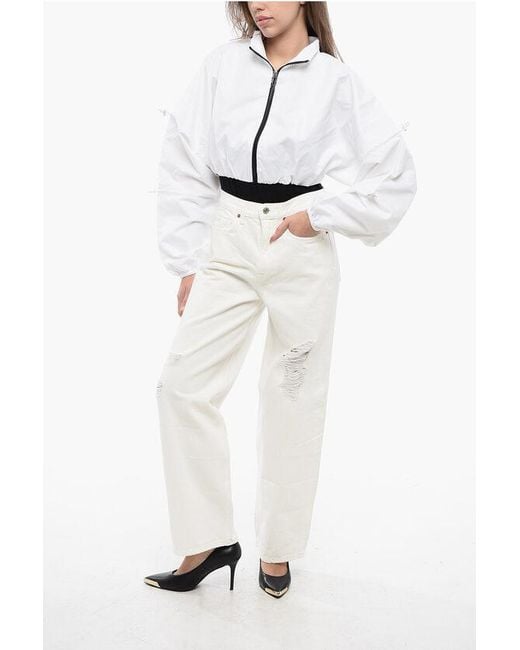 Reebok White Cropped Solid Color Rbk Cardi B Jacket