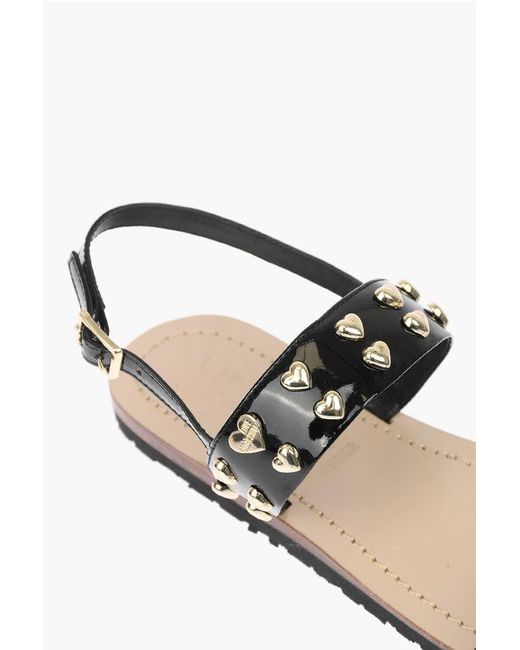 Moschino Multicolor Love Patent Leather Flat Sandals With Heart Studs