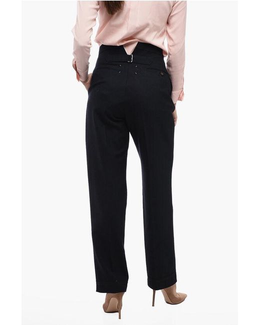 Maison Margiela Pleated High-Waisted Wool Pants in Black | Lyst UK